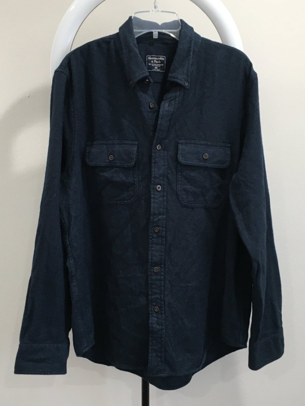 A&F ABERCROMBIE & FITCH Marled Blue Black Thicker Soft Cotton Button Shirt